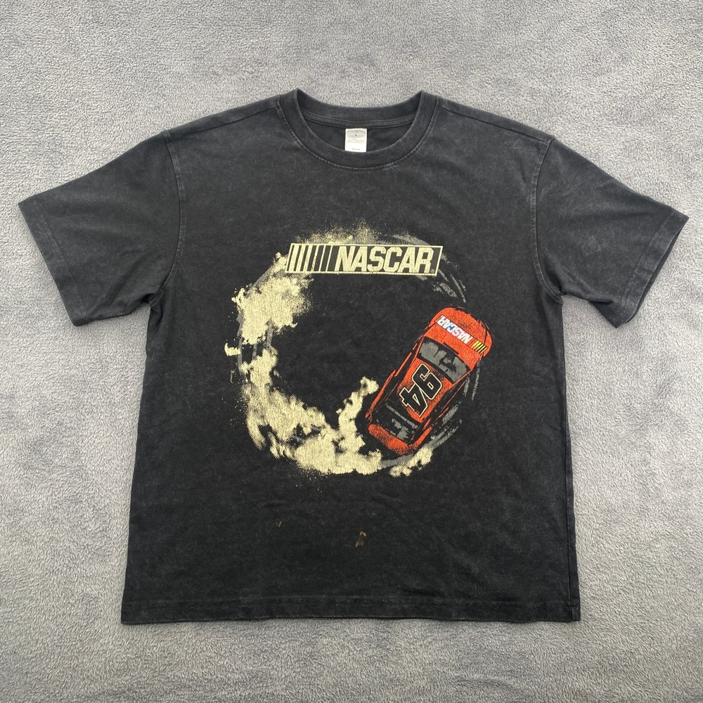 NASCAR Graphic T Shirt Mens Large Black Mineral Wash Racing Car Tee N1SN366-5N81